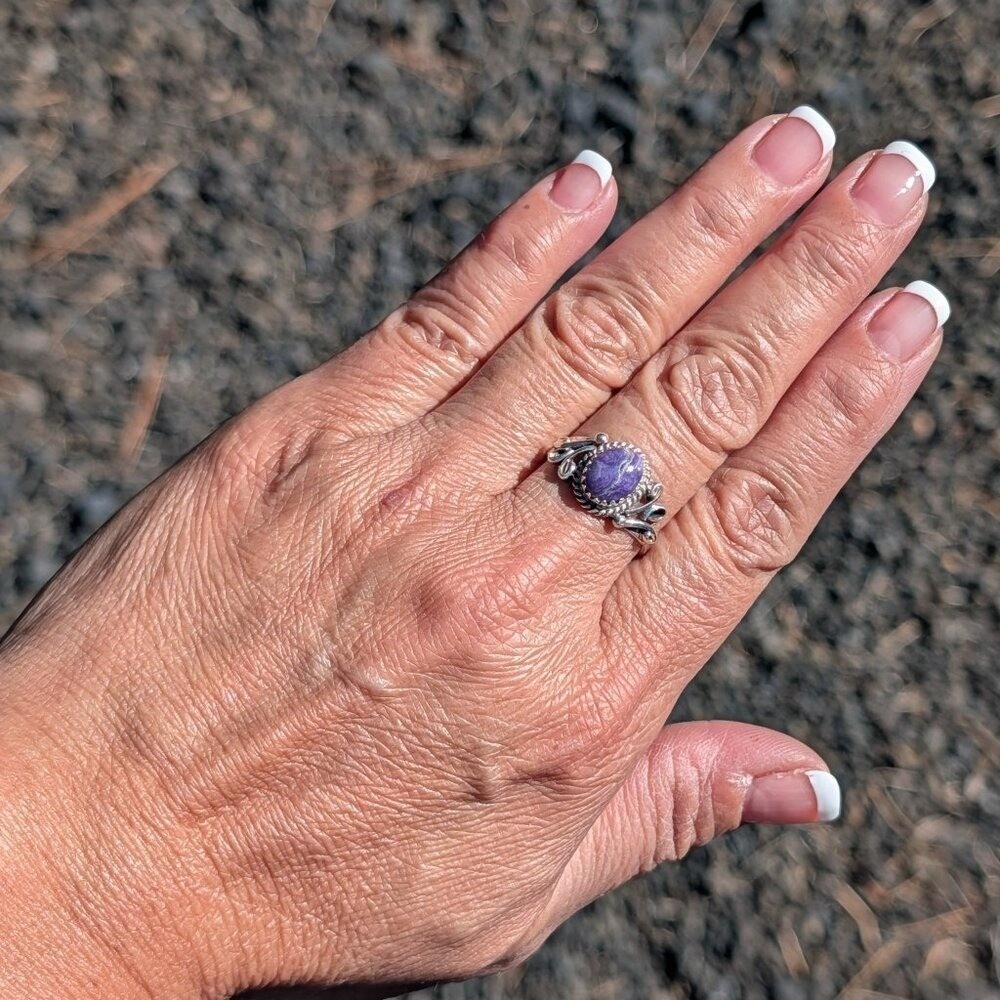 Native American Sterling Silver Ring Charoite Stone Navajo‎ Jewelry Sz 9US **